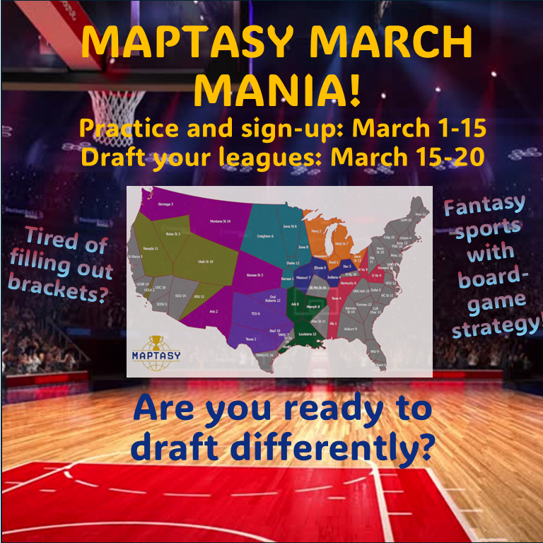 Maptasy March Mania for Men's and Women's College Basketball